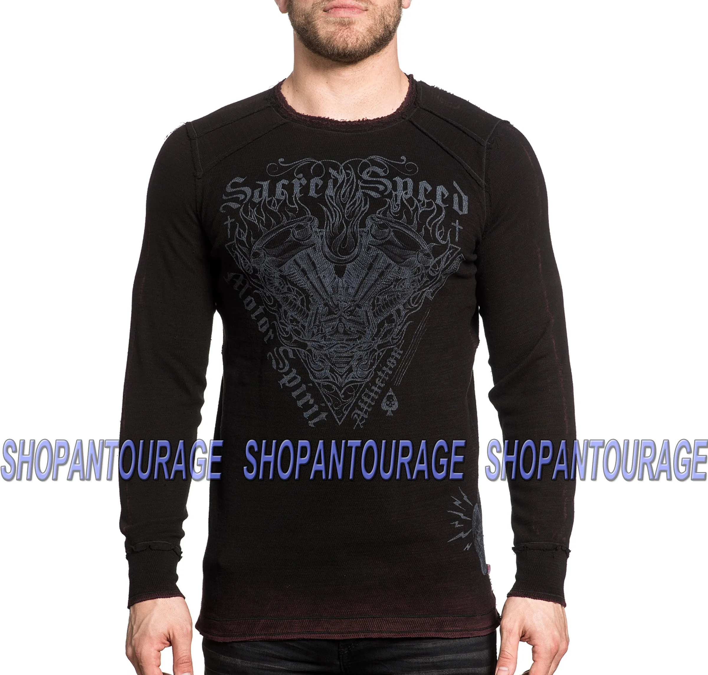 Affliction Rock Speed A19414 New Graphic Skull MMA Long Sleeve Reversible Thermal For Men