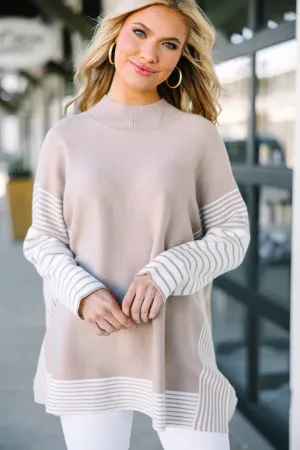 All In Taupe Brown Striped Tunic
