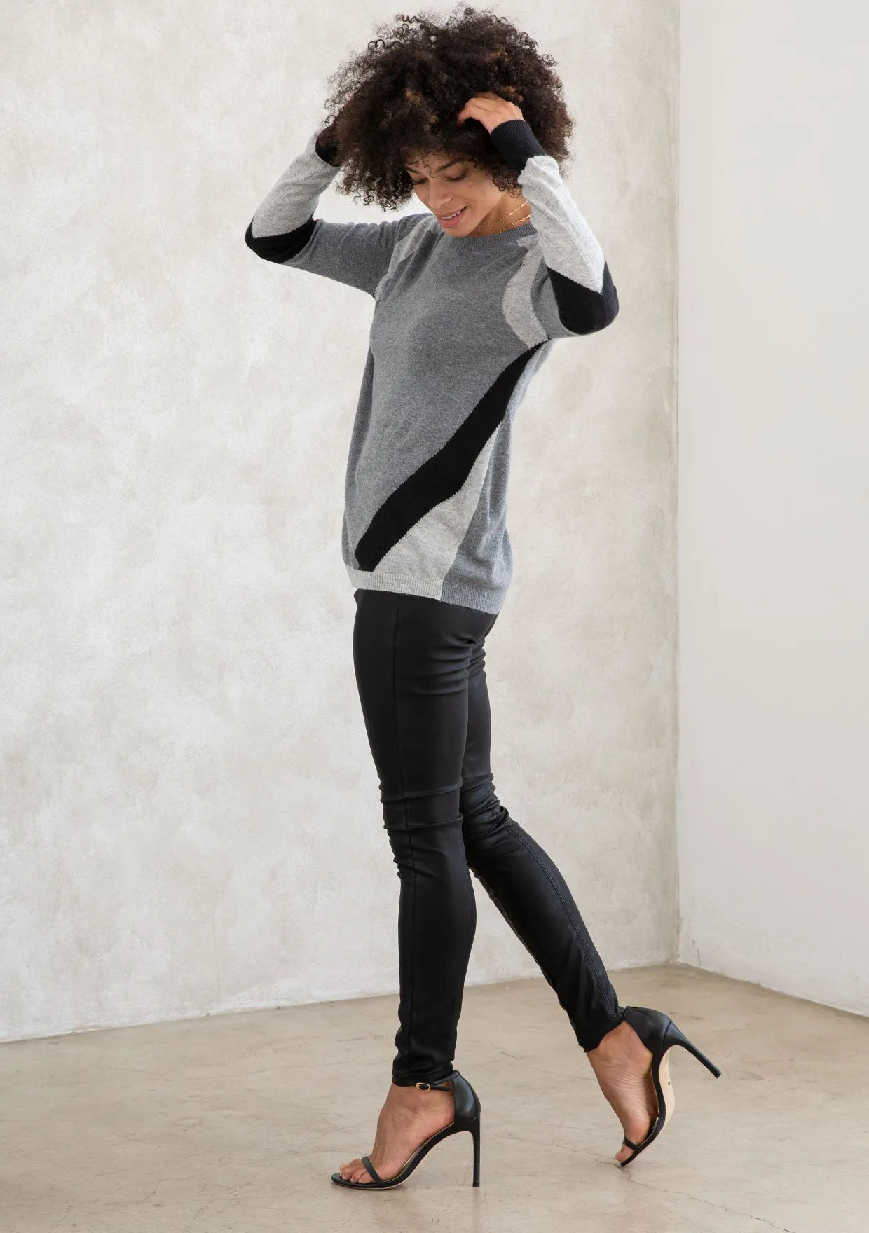 Asymmetrical Striped Accent Sweater