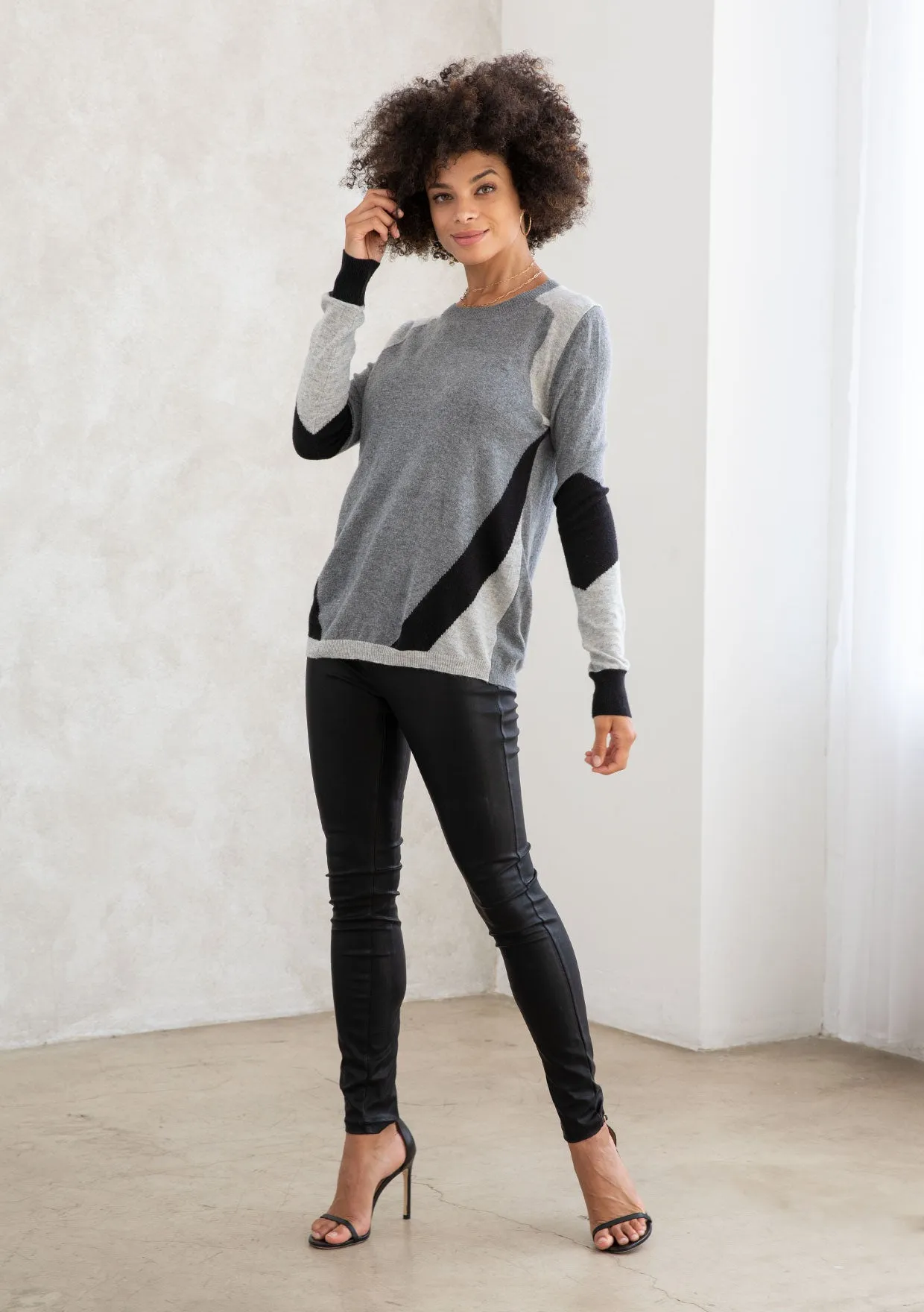 Asymmetrical Striped Accent Sweater