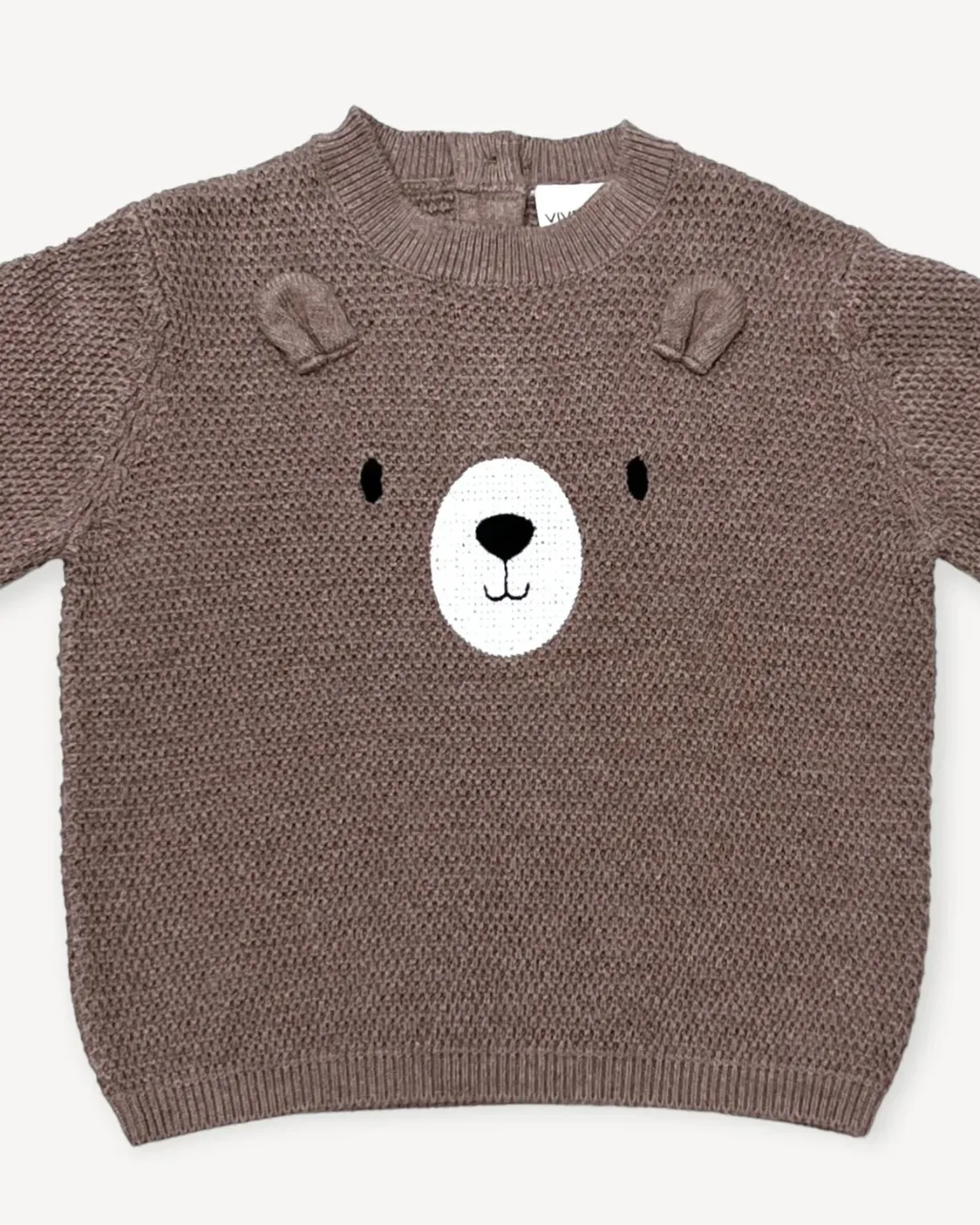 Bear Emb Knit Baby Pullover Sweater Cafe Latte