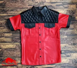 Black And Red Sheep Leather Shirt Quilted Design