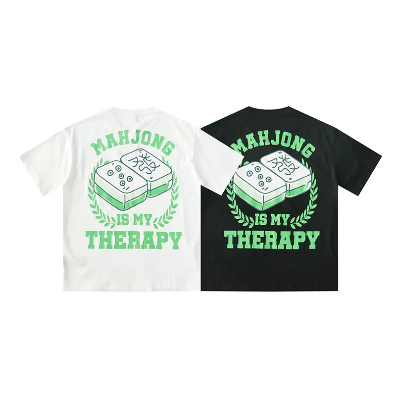 BLACK ENERGY MAHJONG IS MY THERAPY JAPANESE STYLE CREW NECK T SHIRTS