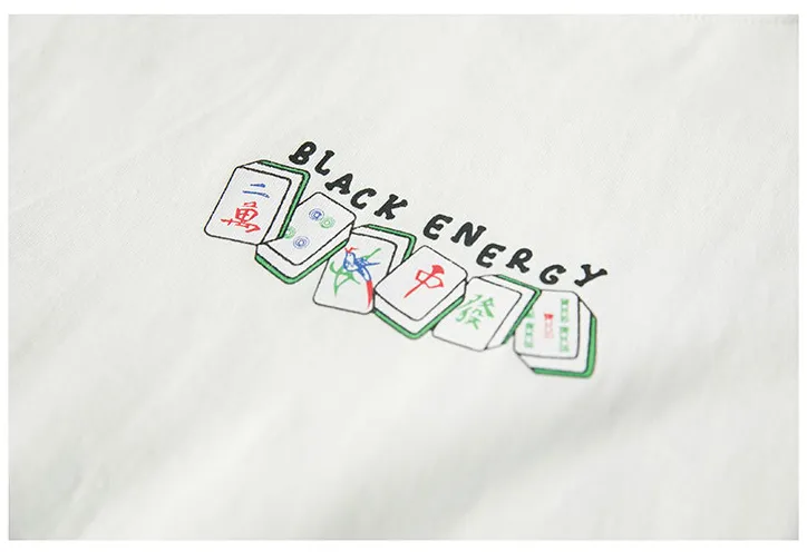 BLACK ENERGY MAHJONG IS MY THERAPY JAPANESE STYLE CREW NECK T SHIRTS