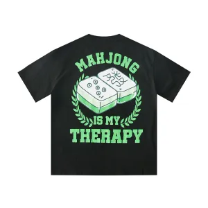 BLACK ENERGY MAHJONG IS MY THERAPY JAPANESE STYLE CREW NECK T SHIRTS