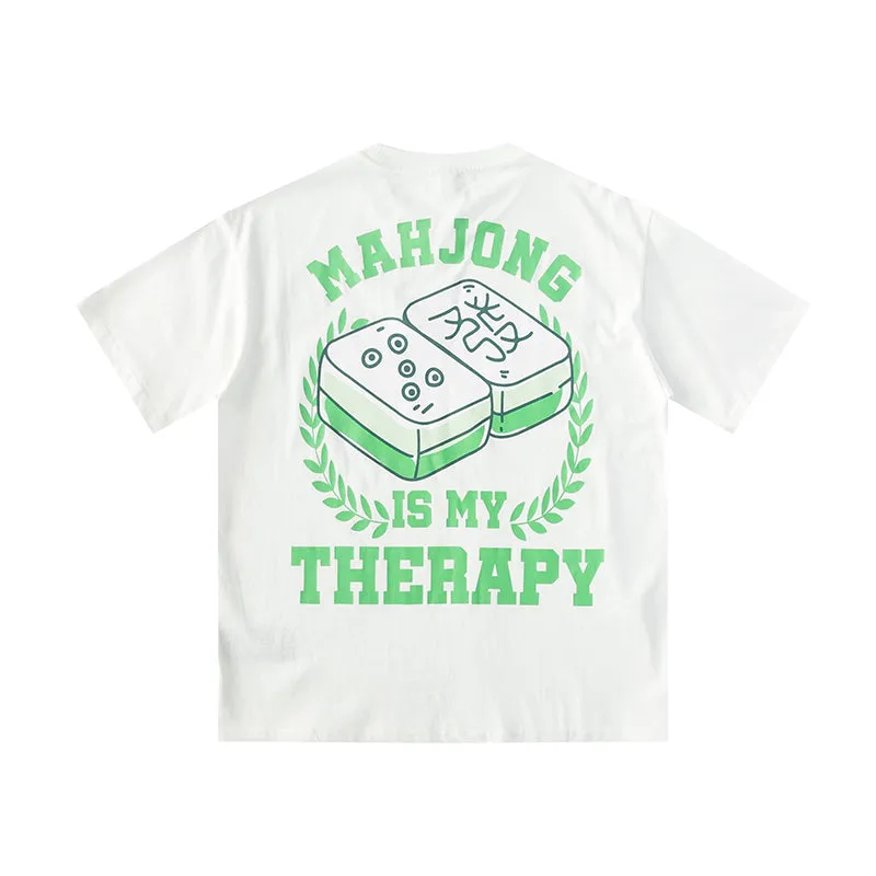 BLACK ENERGY MAHJONG IS MY THERAPY JAPANESE STYLE CREW NECK T SHIRTS