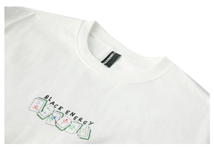BLACK ENERGY MAHJONG IS MY THERAPY JAPANESE STYLE CREW NECK T SHIRTS