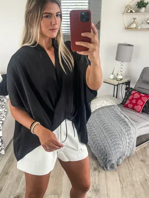 BLACK SATIN TUNIC BLOUSE