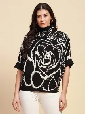 Black Viscose Blend Loose Fit Pullover For Women