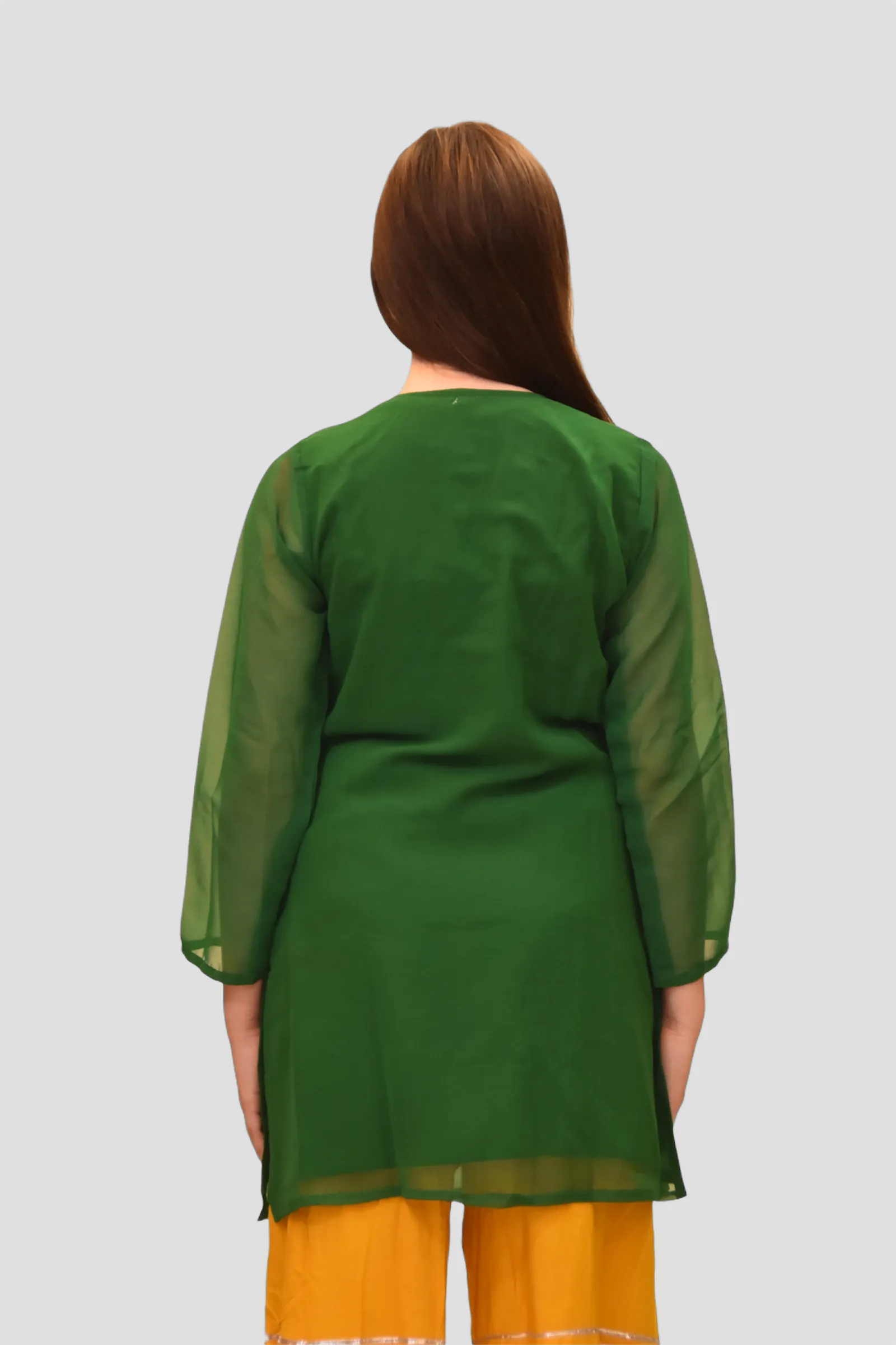 Cotton Chiffon Emerald Green Embroidered Tunic