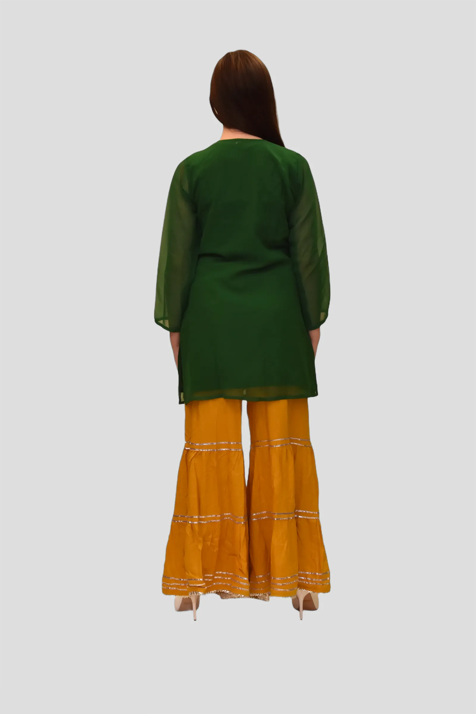 Cotton Chiffon Emerald Green Embroidered Tunic