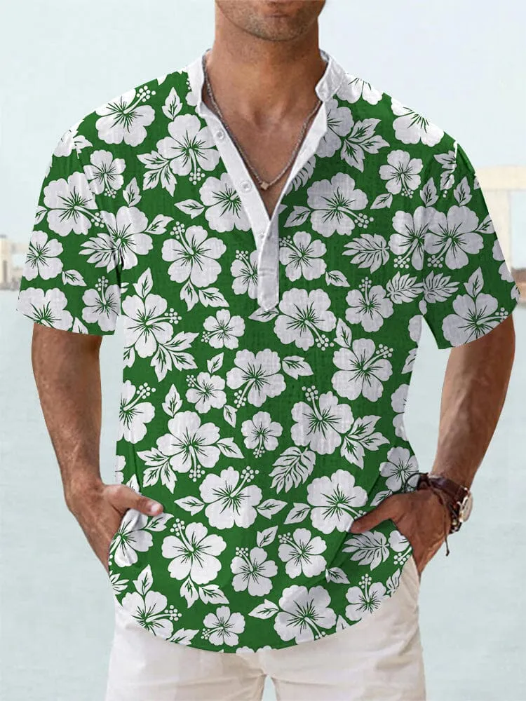 Cozy Floral Cotton Linen Pullover Shirt