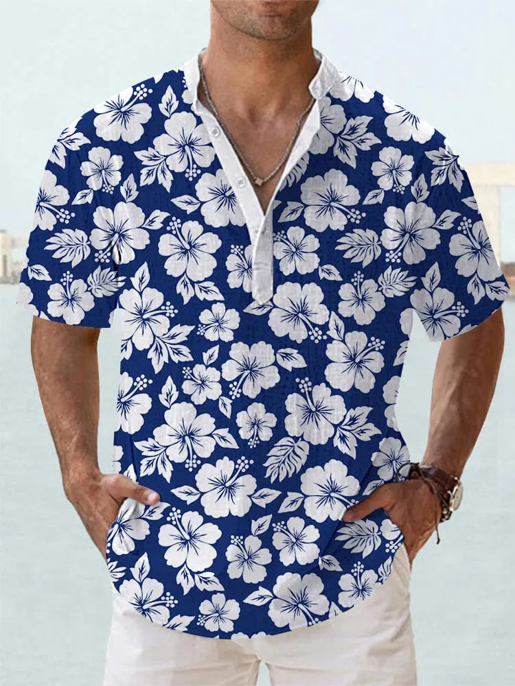 Cozy Floral Cotton Linen Pullover Shirt