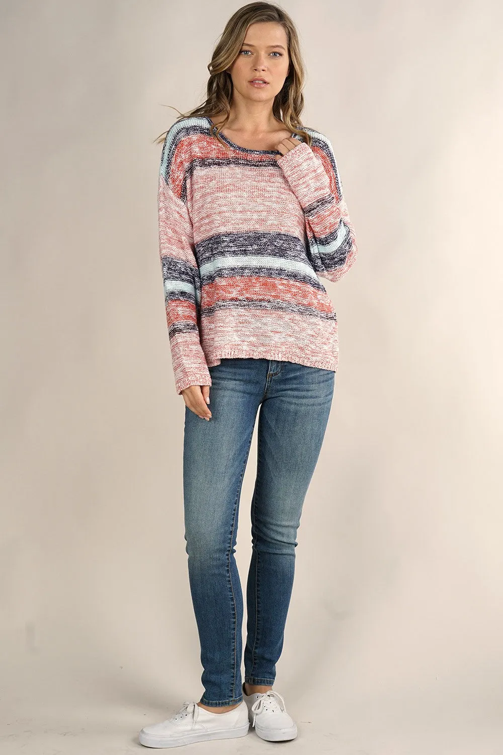 Cozy Striped Crew Neck Pullover Sweater