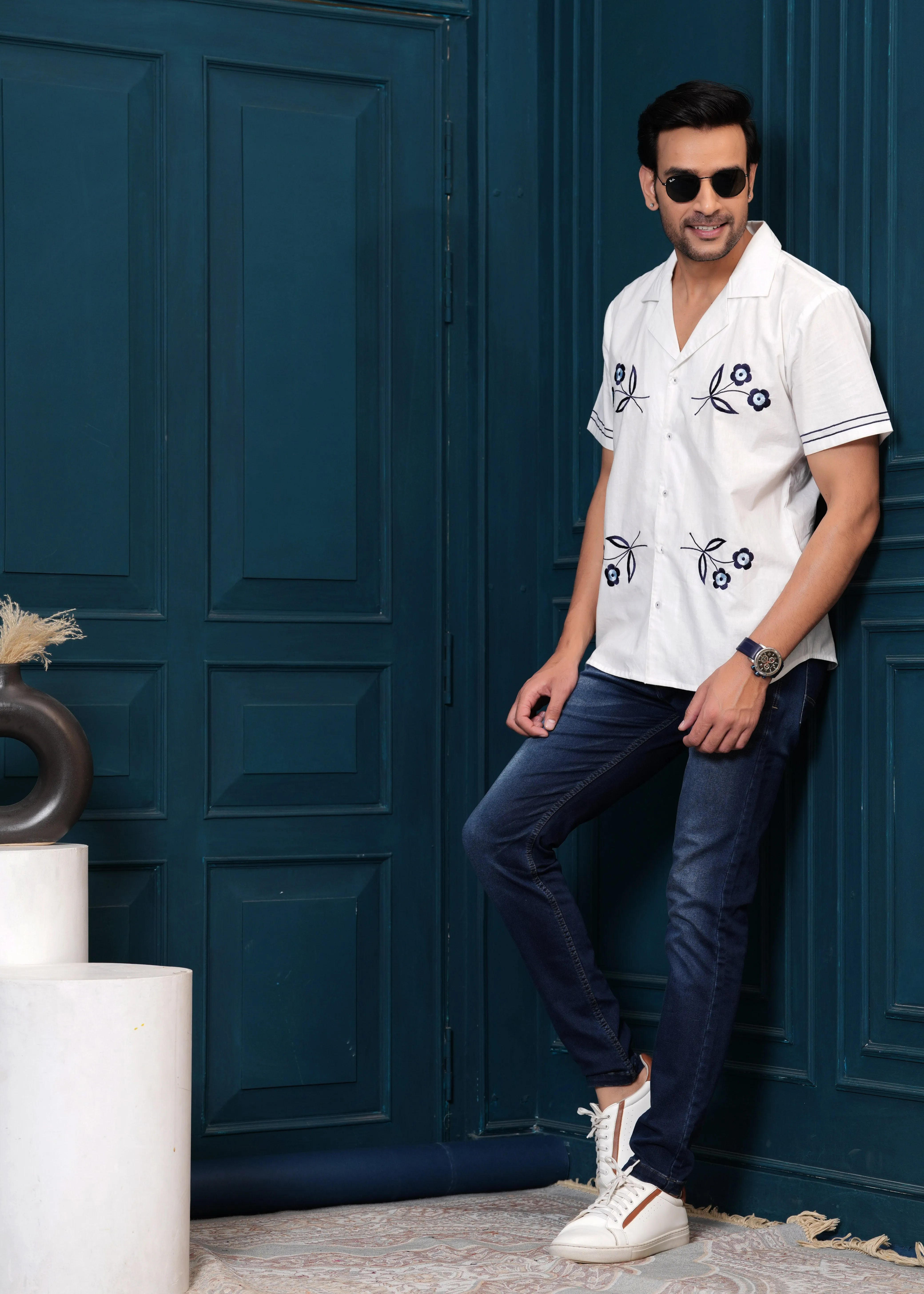 Embroiderd Spread Collor Cotton Casual Shirt