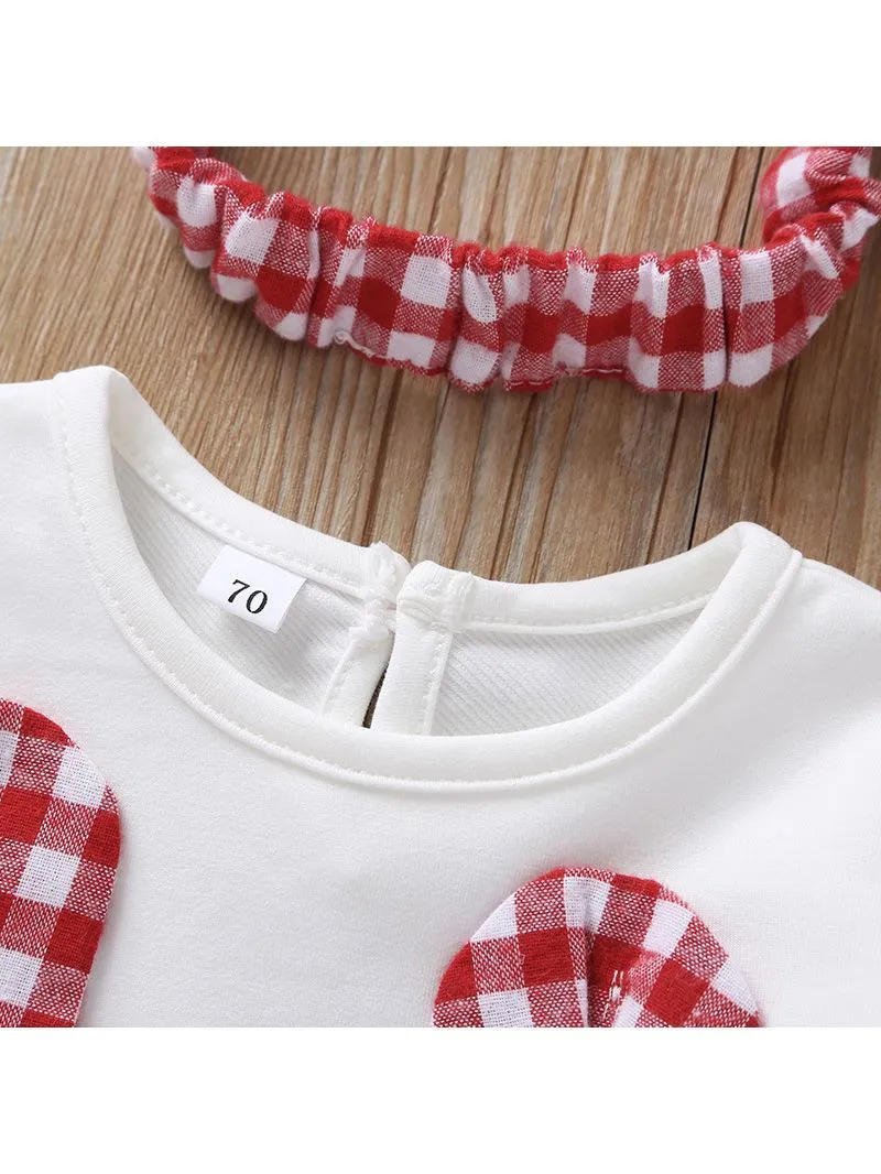 Fall Baby Girl Cute Outfit 2-Piece Plaid Dress Matching Headband