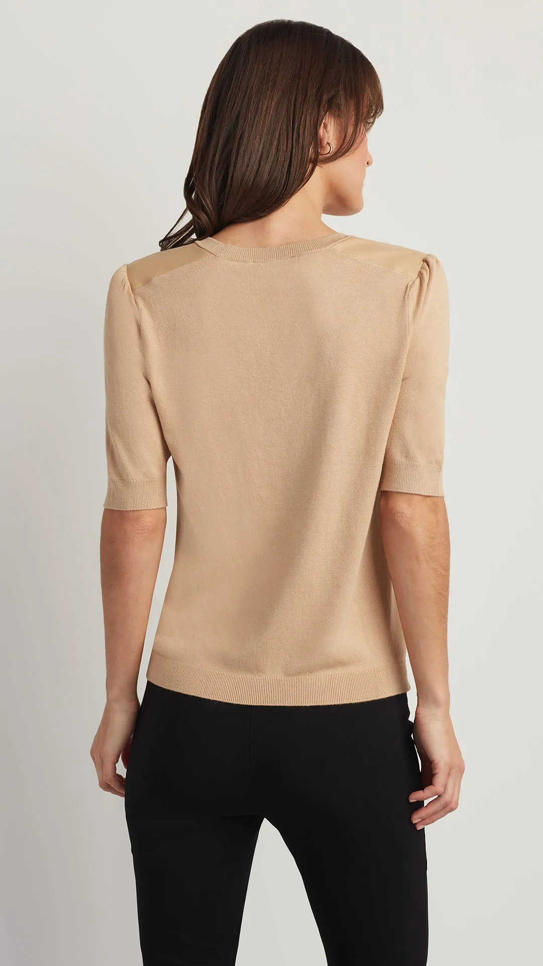 FAUX LEATHER TRIM SWEATER