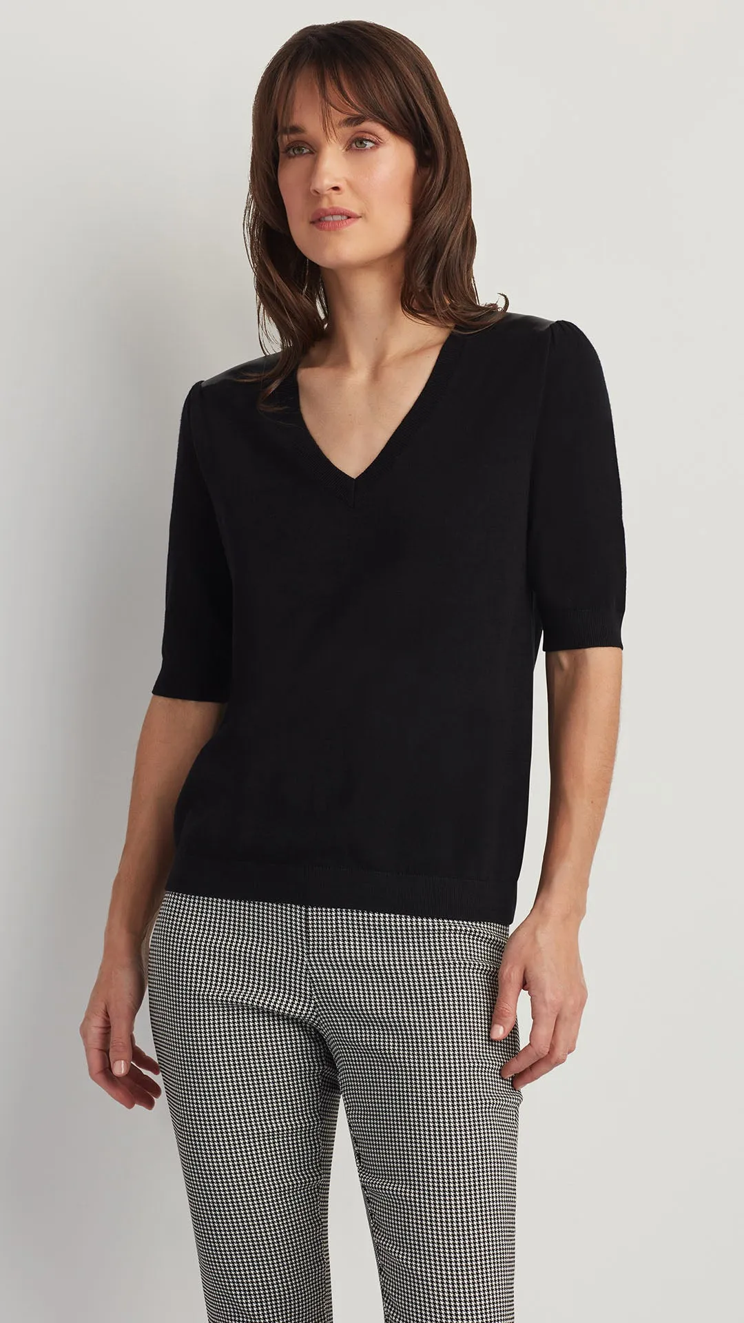FAUX LEATHER TRIM SWEATER