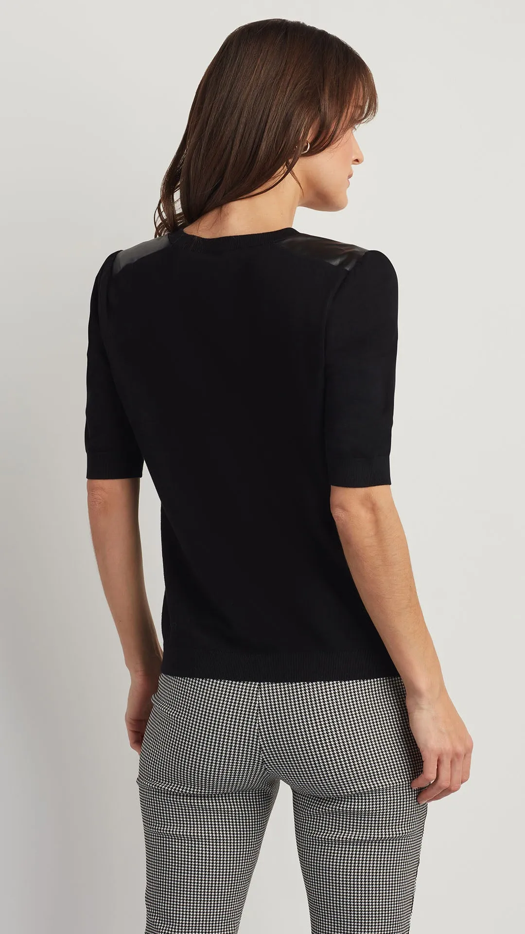 FAUX LEATHER TRIM SWEATER