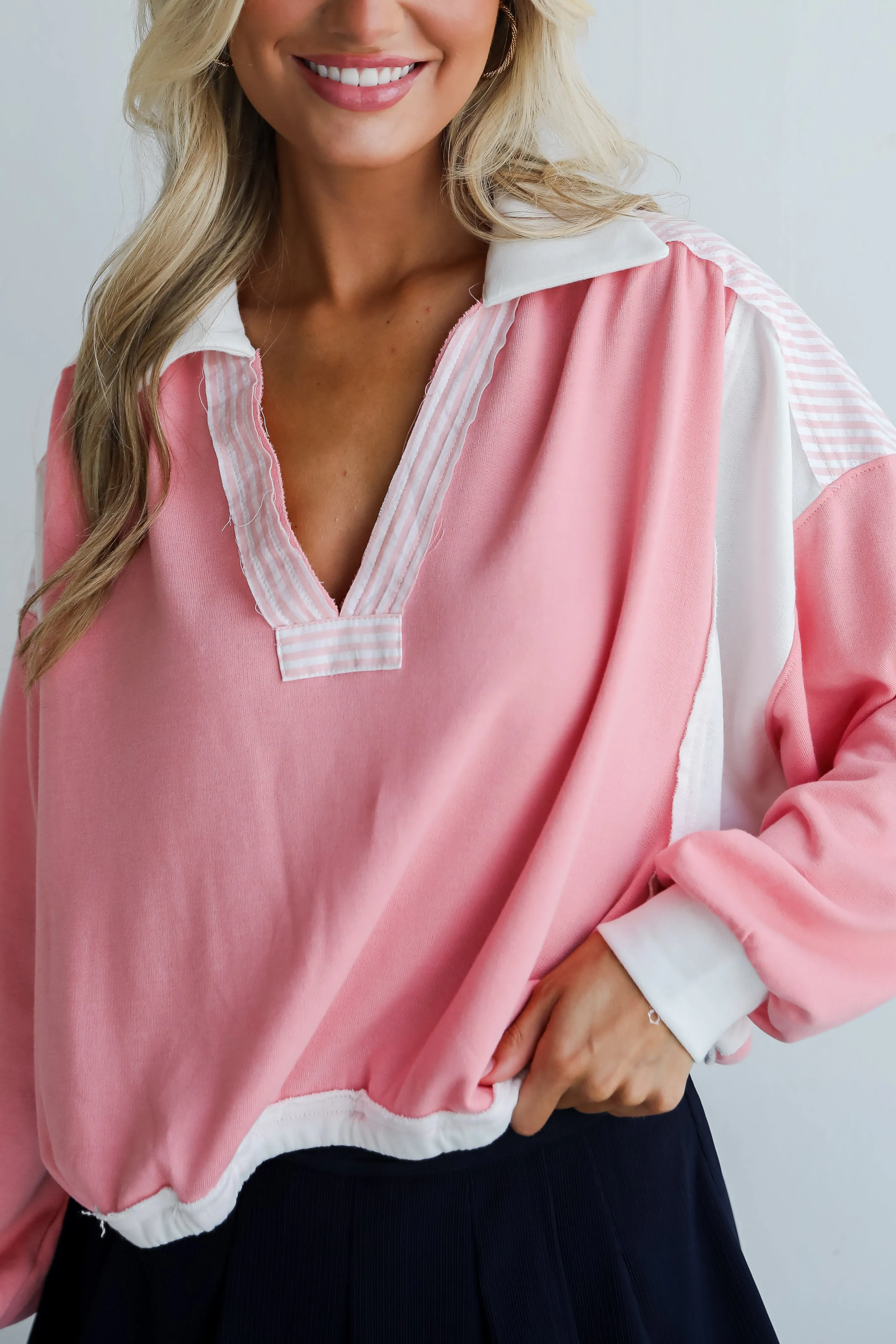 FINAL SALE - Charming Element Pink Collared Top
