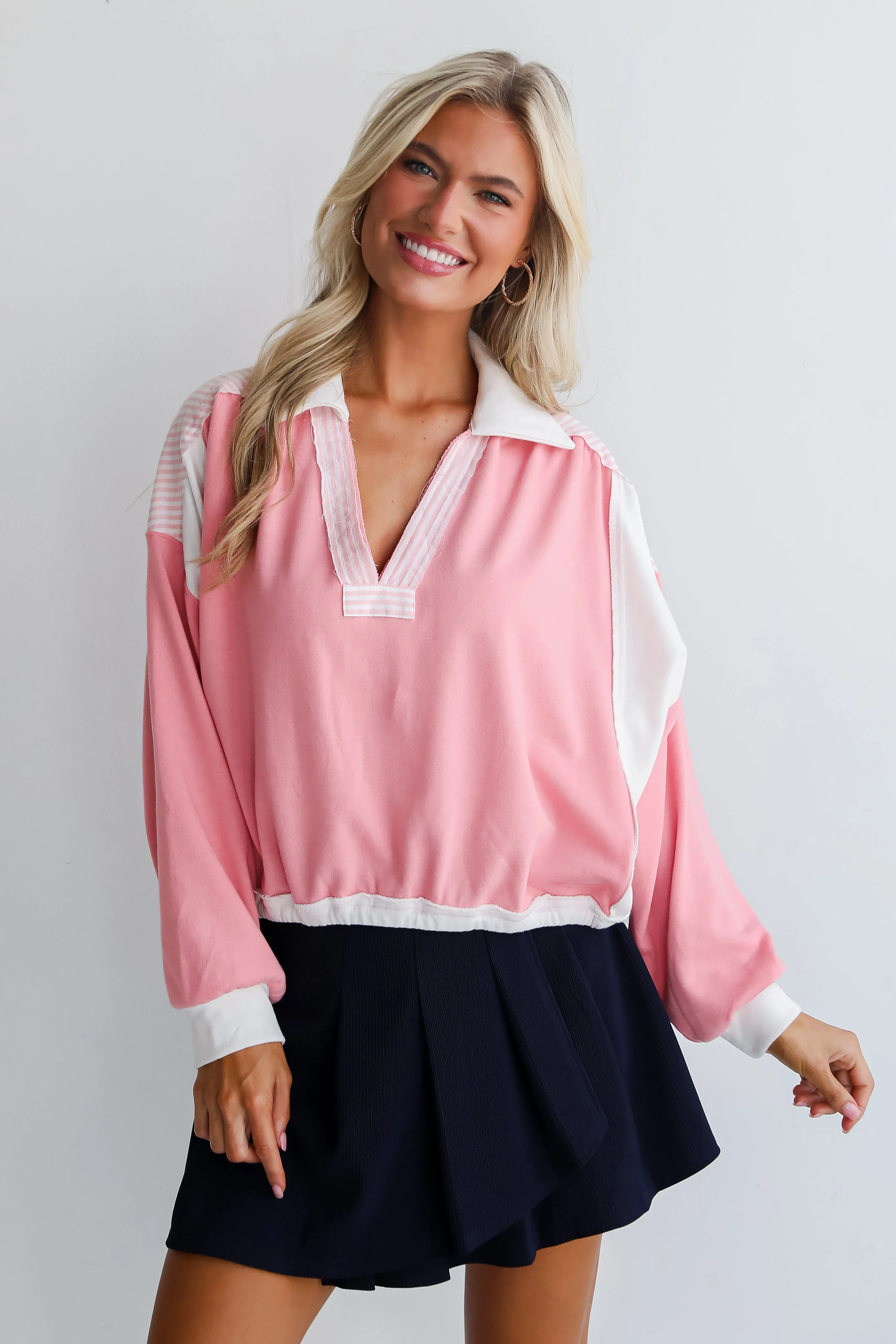 FINAL SALE - Charming Element Pink Collared Top
