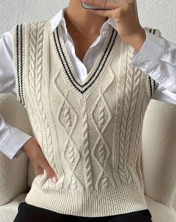 Jasmin Pullover | Gebreide mouwloze pullover met V-hals voor dames
