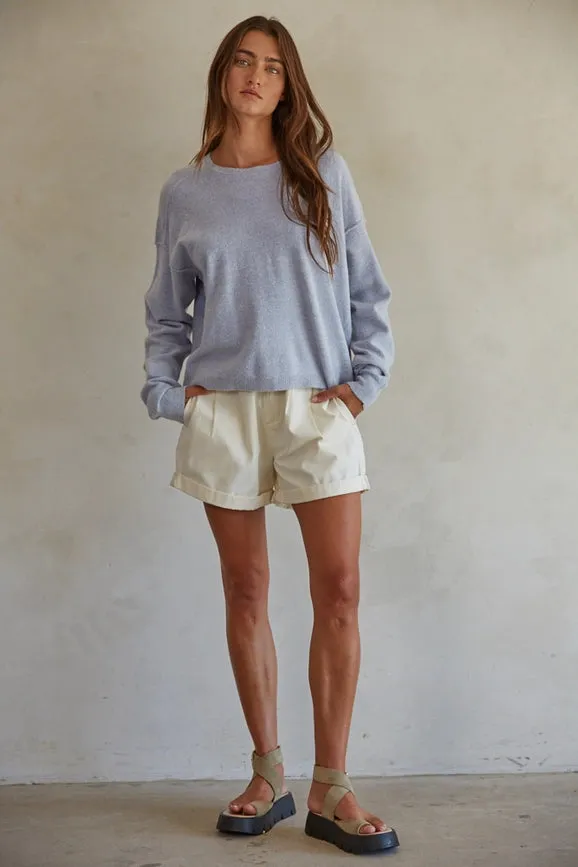 Knit Sweater Crew Neck Pullover  Light Blue