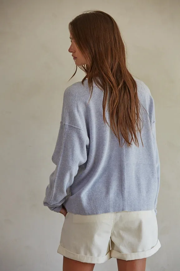 Knit Sweater Crew Neck Pullover  Light Blue