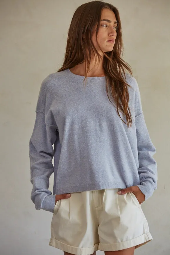 Knit Sweater Crew Neck Pullover  Light Blue