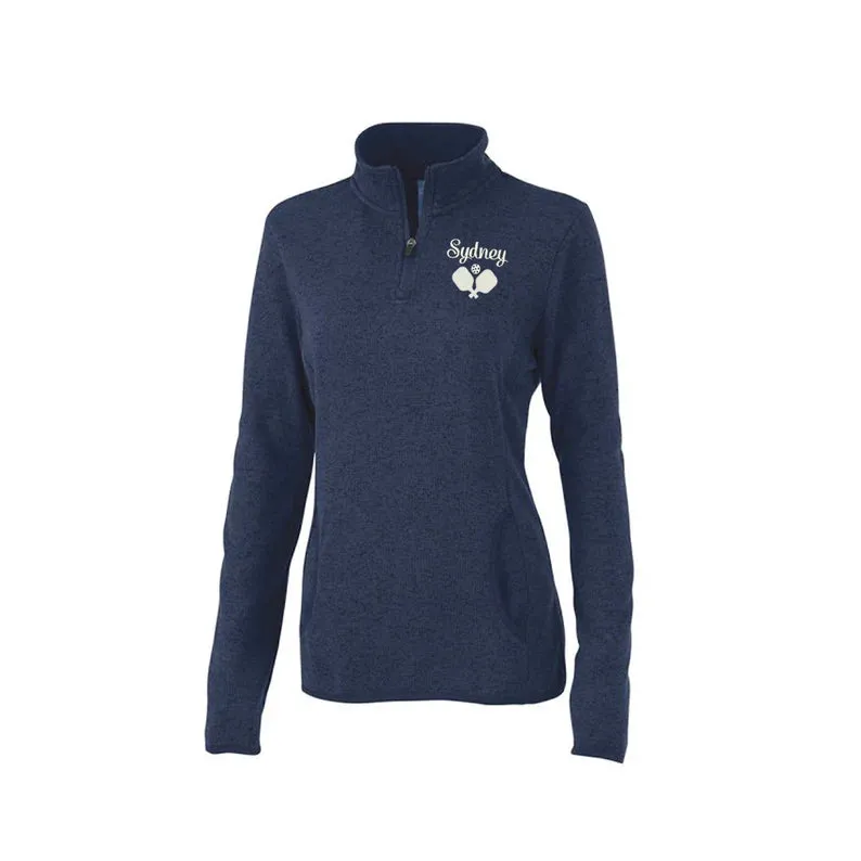 Ladies Pickleball Charles River Apparel Heathered Sweater Fleece 1/4 Zip Pullover