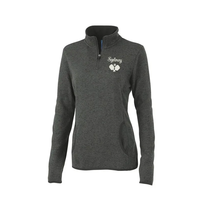 Ladies Pickleball Charles River Apparel Heathered Sweater Fleece 1/4 Zip Pullover