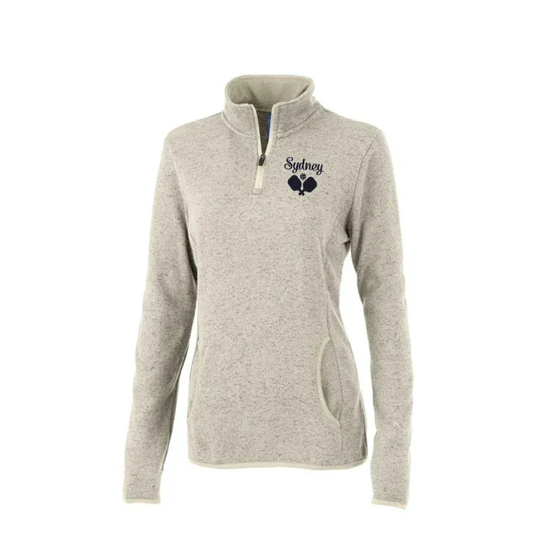 Ladies Pickleball Charles River Apparel Heathered Sweater Fleece 1/4 Zip Pullover