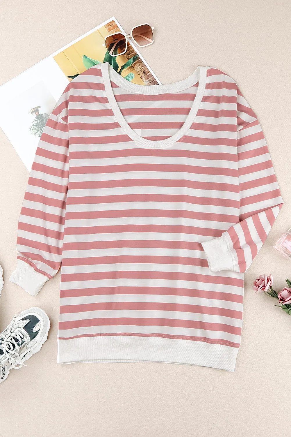 Loose O Neck Long Sleeve Office Female Pocket Tops
