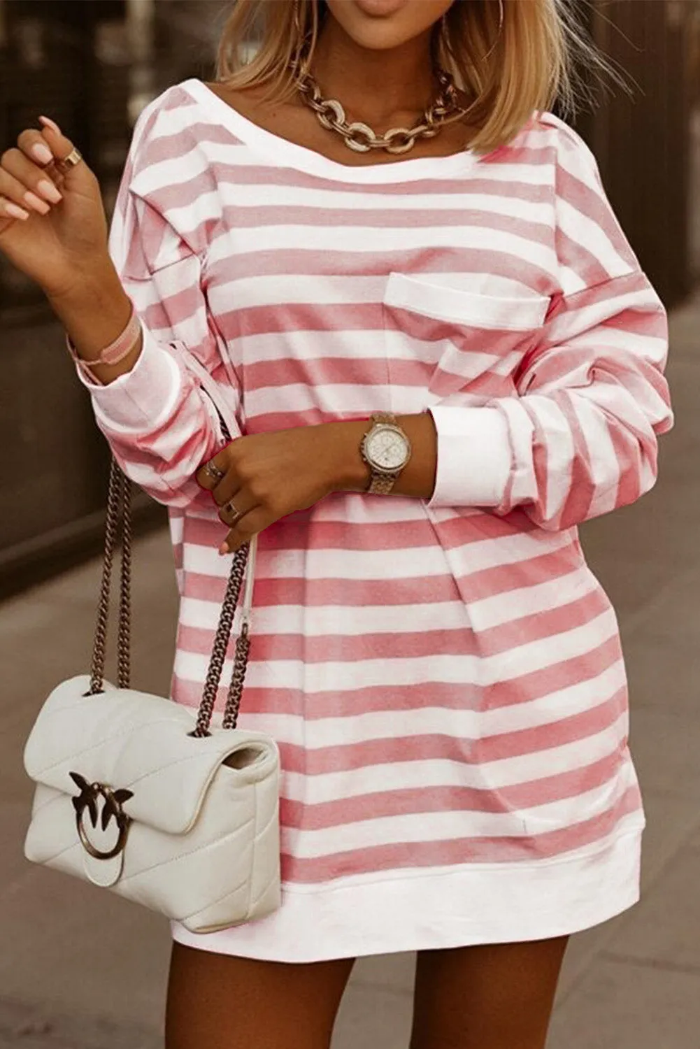 Loose O Neck Long Sleeve Office Female Pocket Tops
