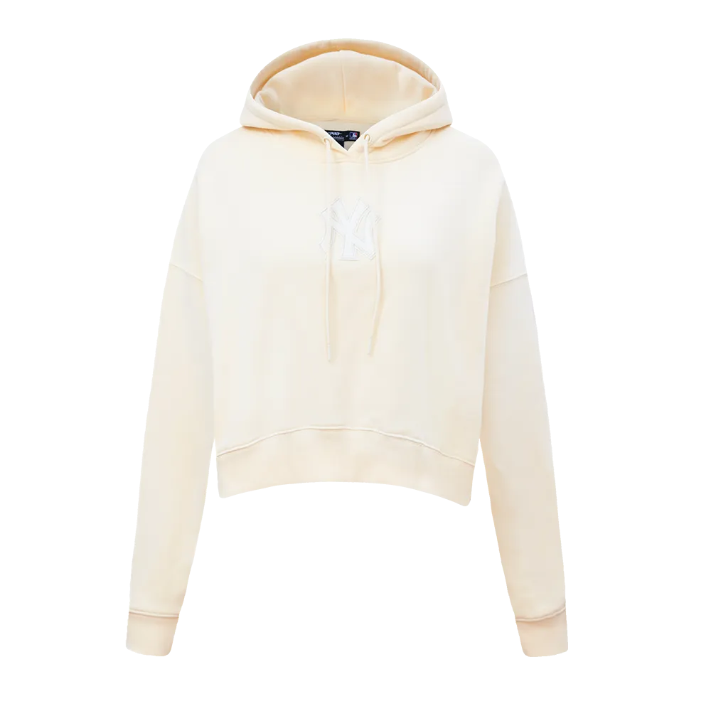 MLB NEW YORK YANKEES NEUTRAL WOMEN'S CROPPED PO HOODIE (EGGSHELL)