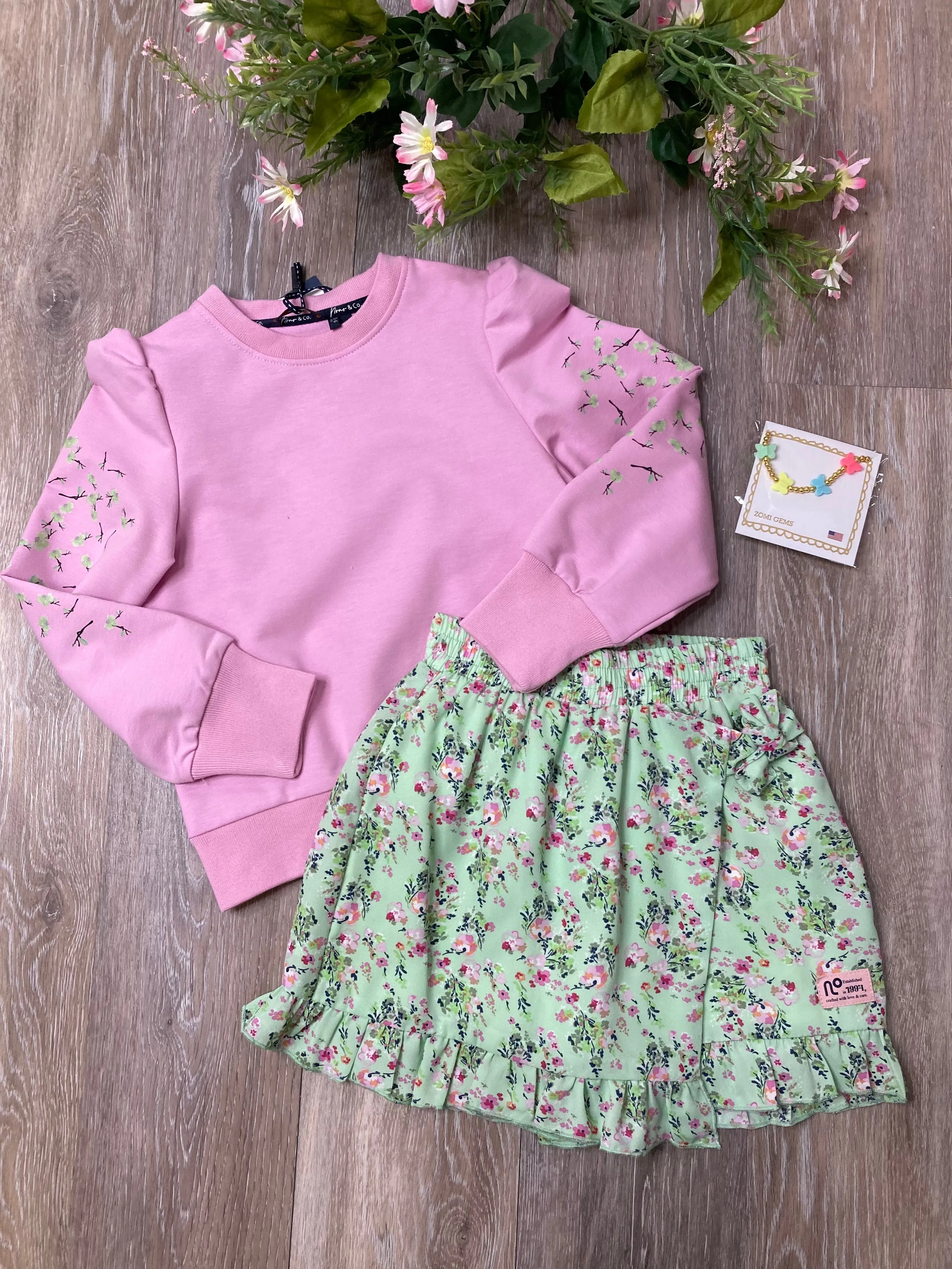 NON Green Floral Wrap Skort