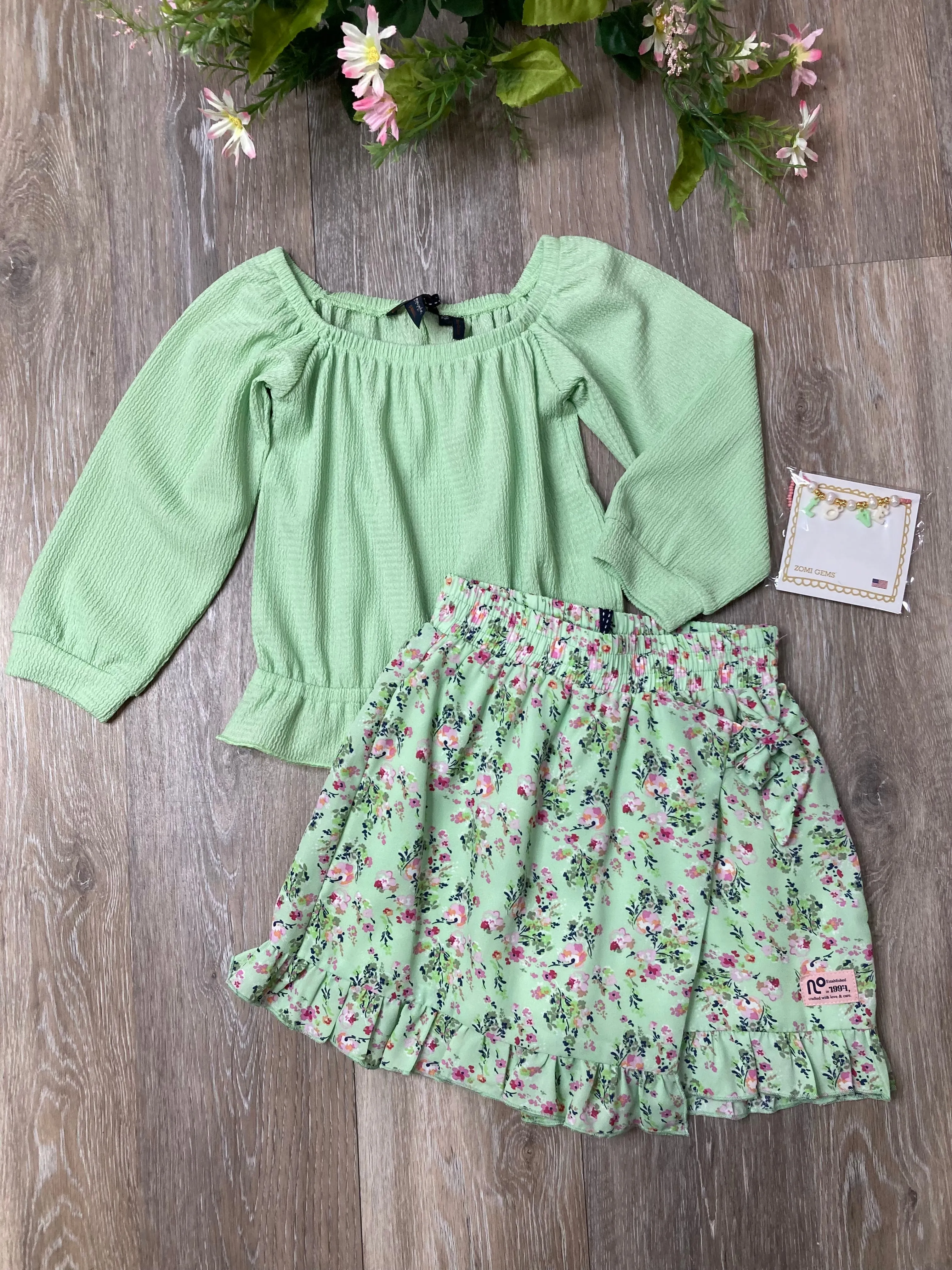 NON Green Floral Wrap Skort