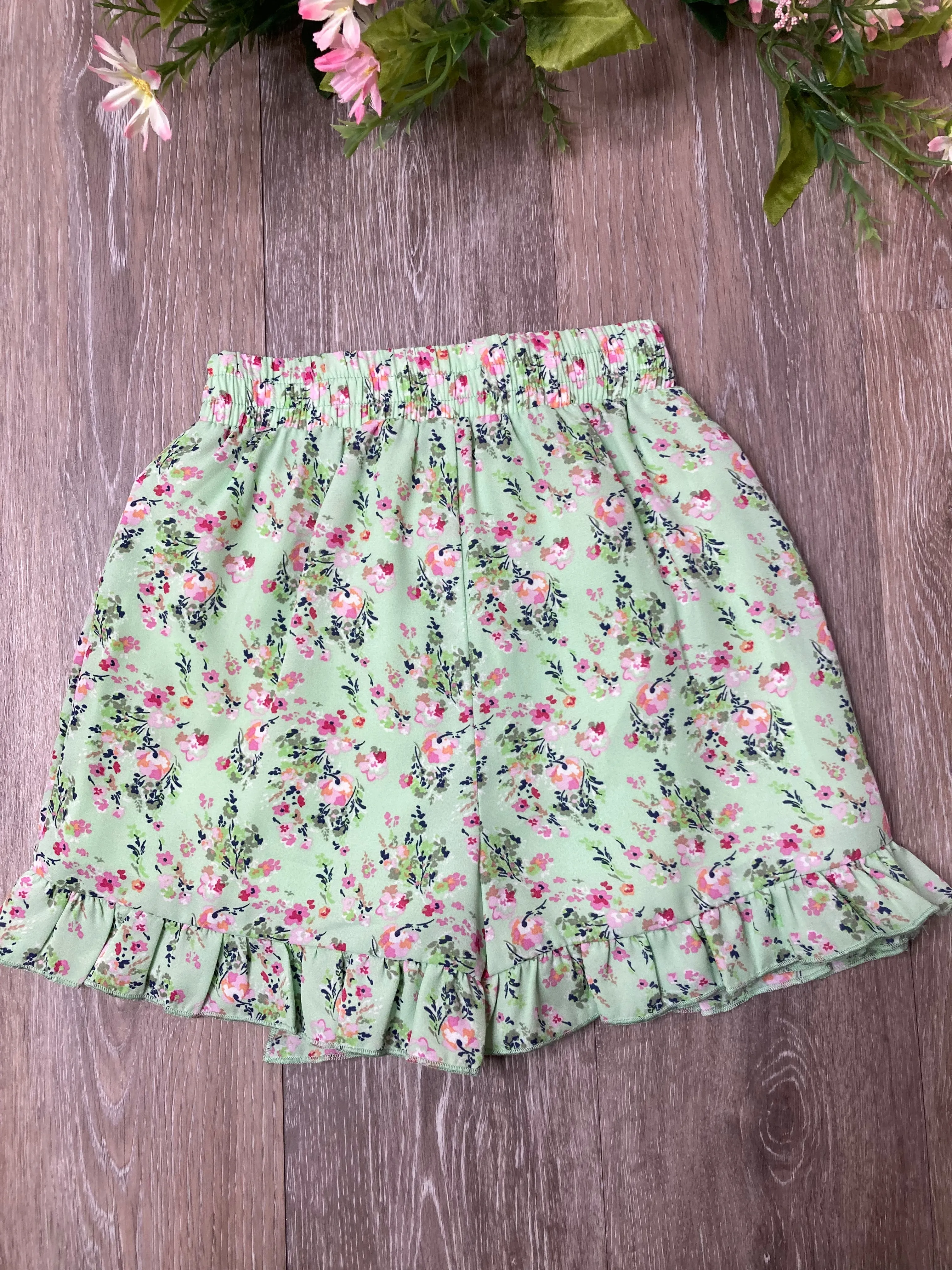 NON Green Floral Wrap Skort