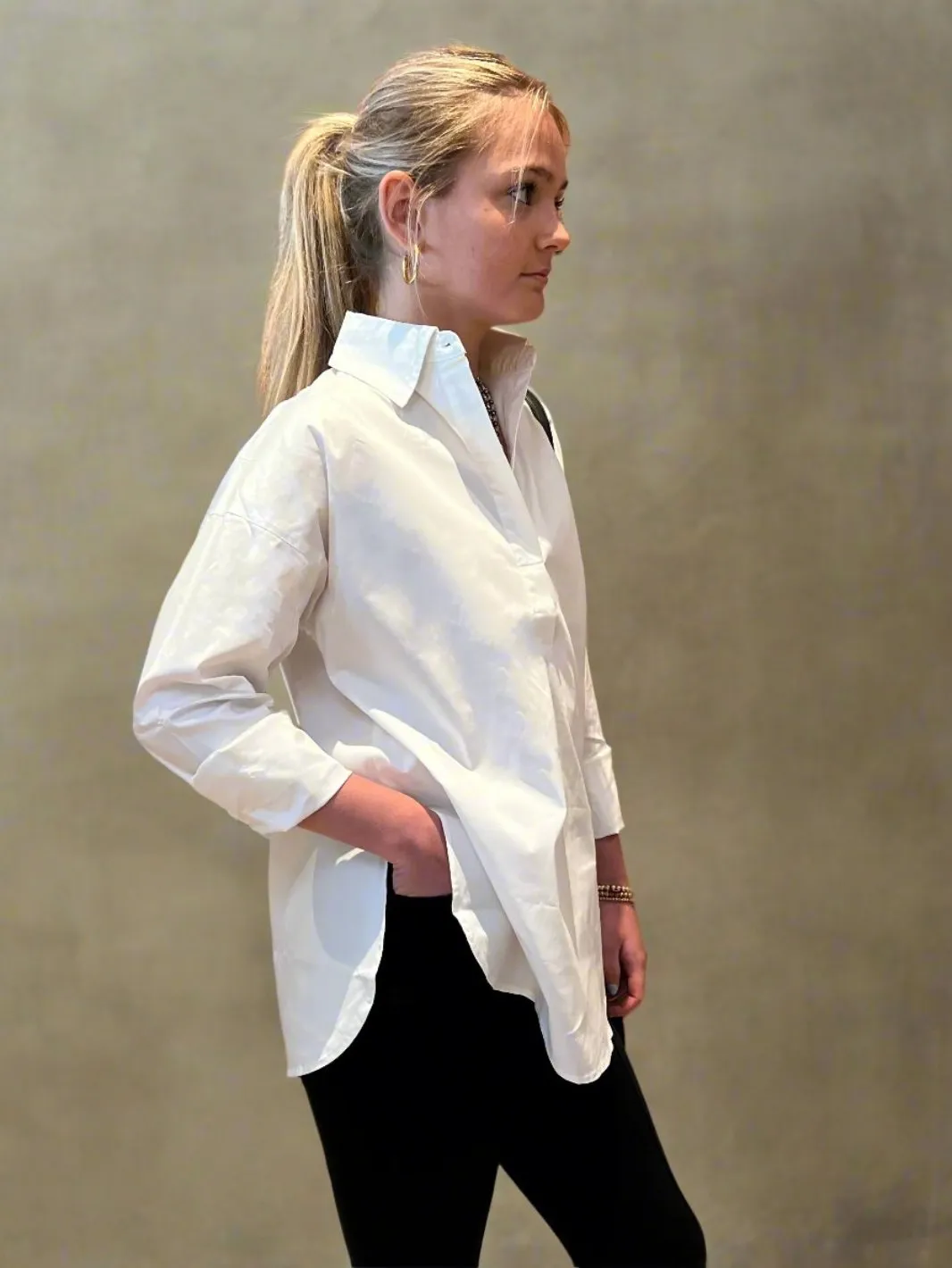 Oversized Organic Cotton Pullover White Shirt - The Murray