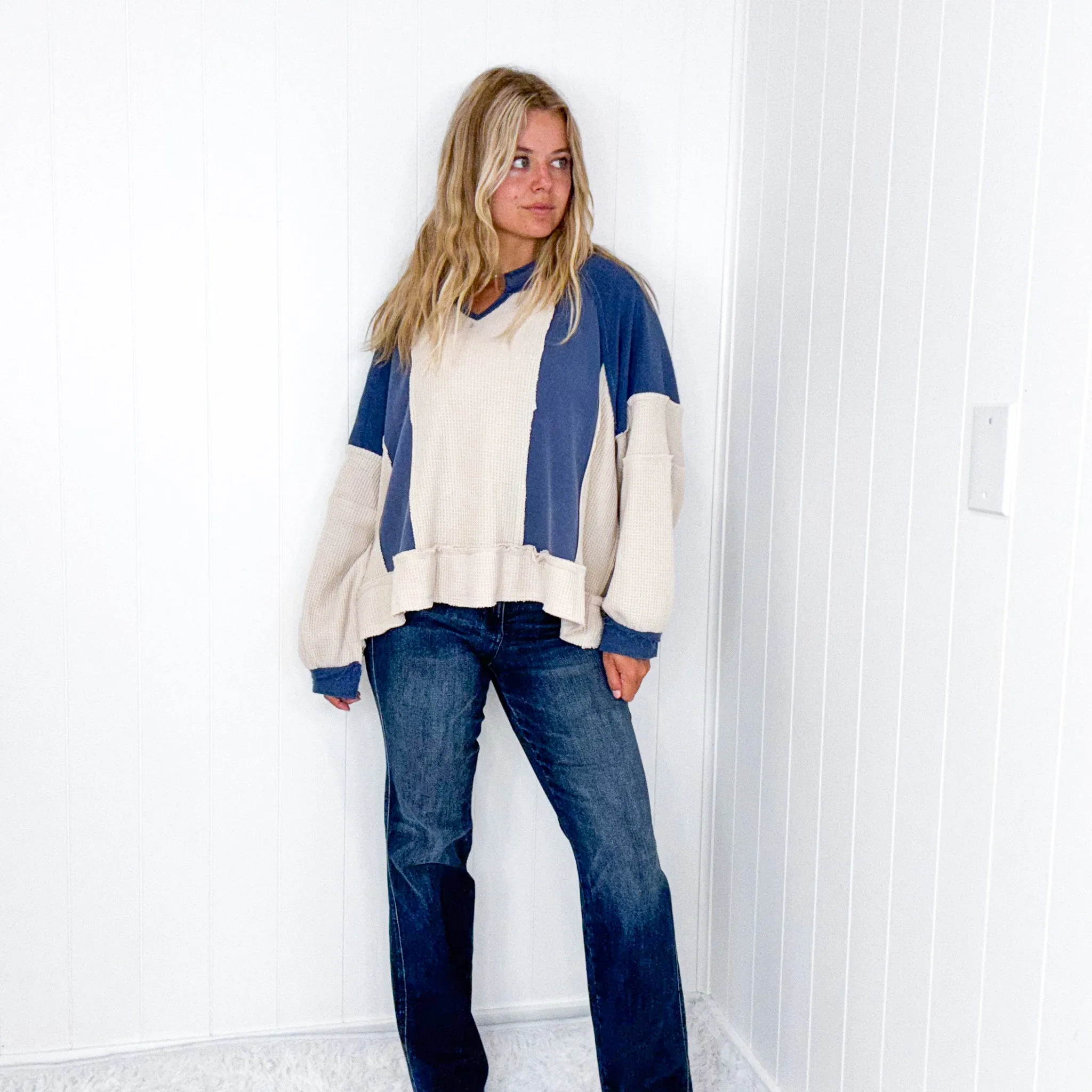 POL Oversized Terry Waffle Knit Long Sleeve Pullover in 5 Colors