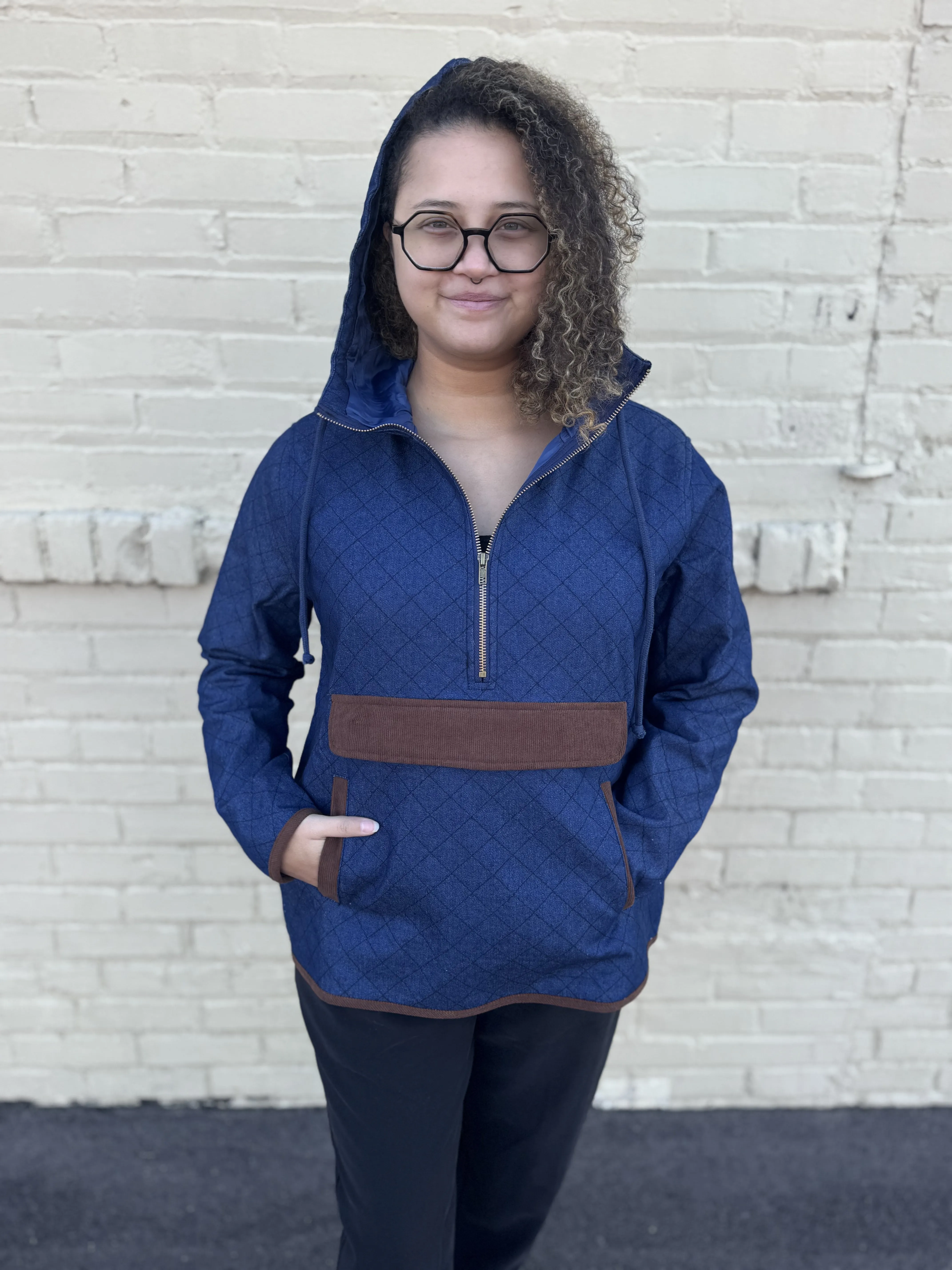 Qulilted Denim and Corduroy Half Zip