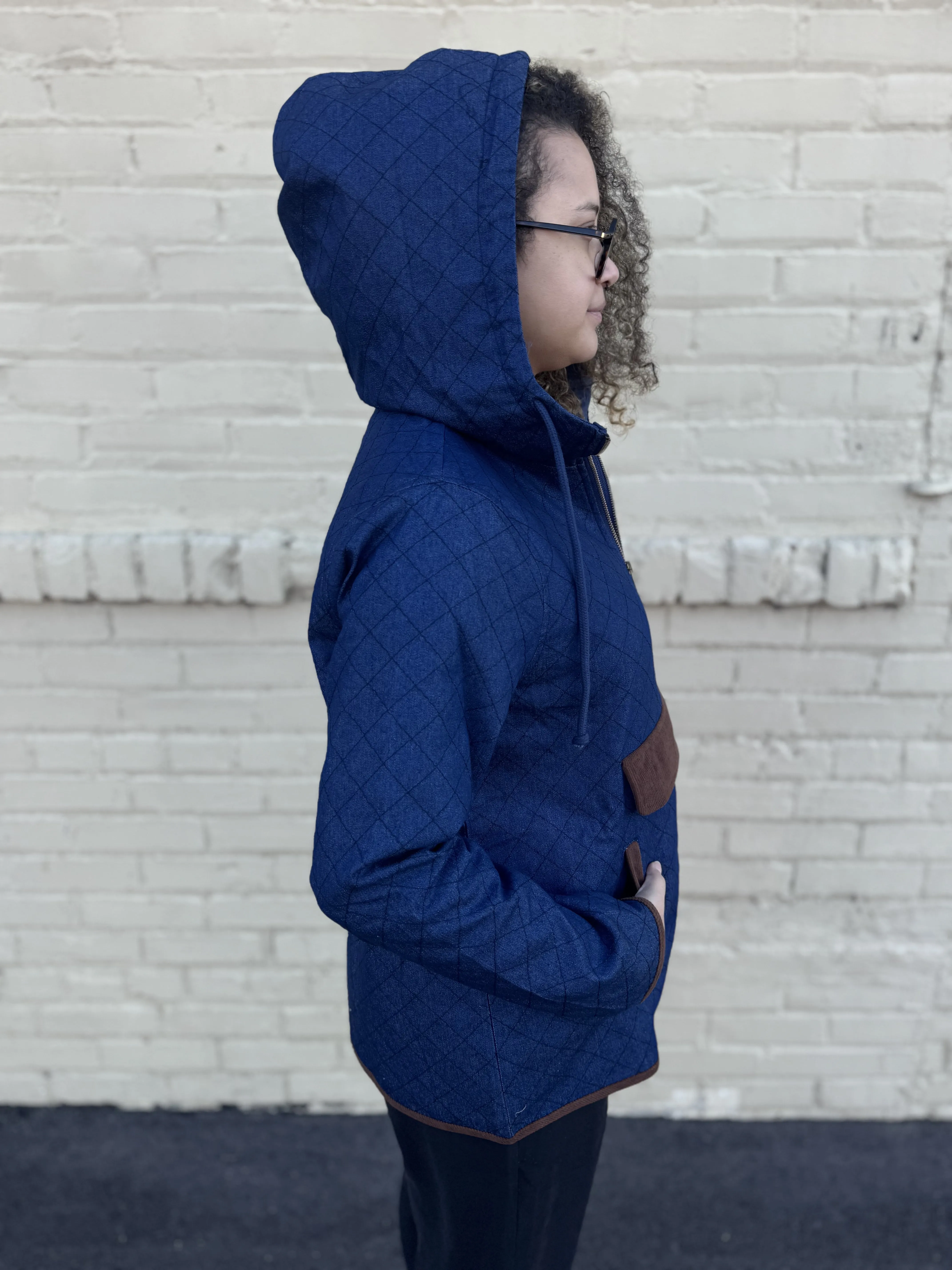 Qulilted Denim and Corduroy Half Zip