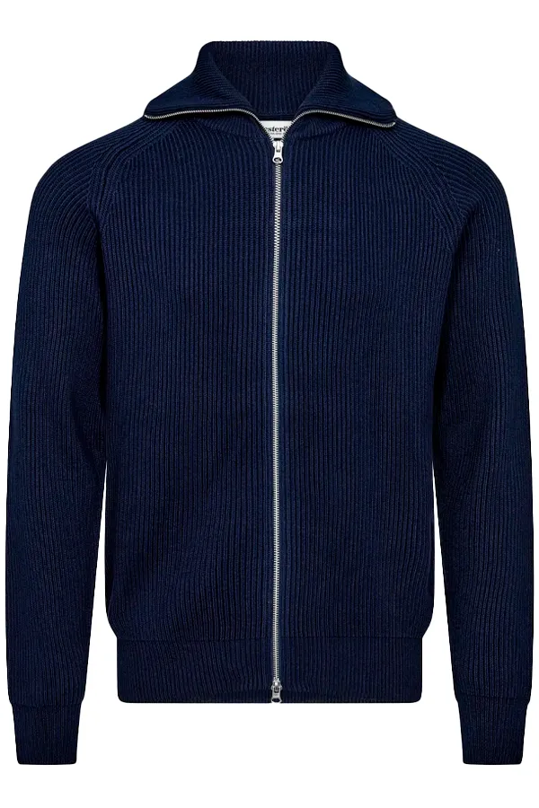 Resteröds Full-Zip Knit Pullover Navy