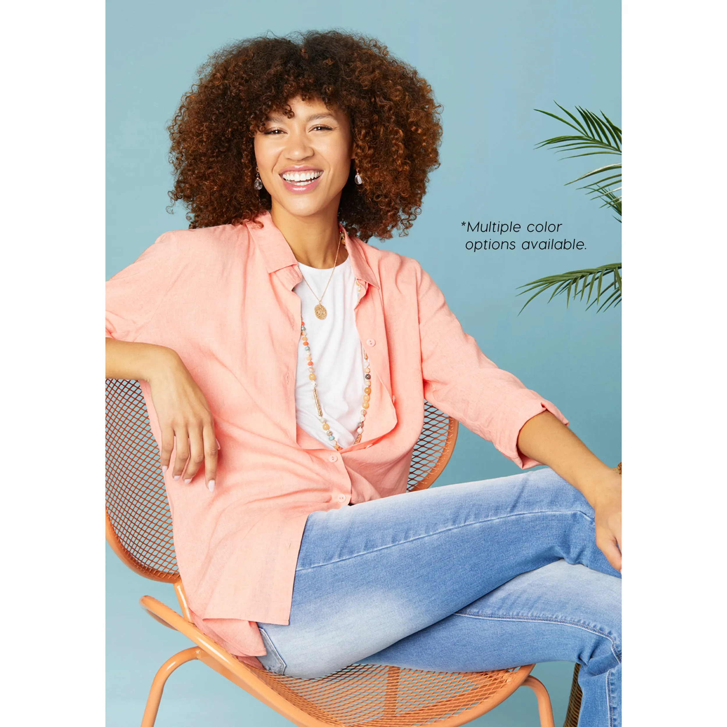 Skyla Button Down Tunic Top - Coral