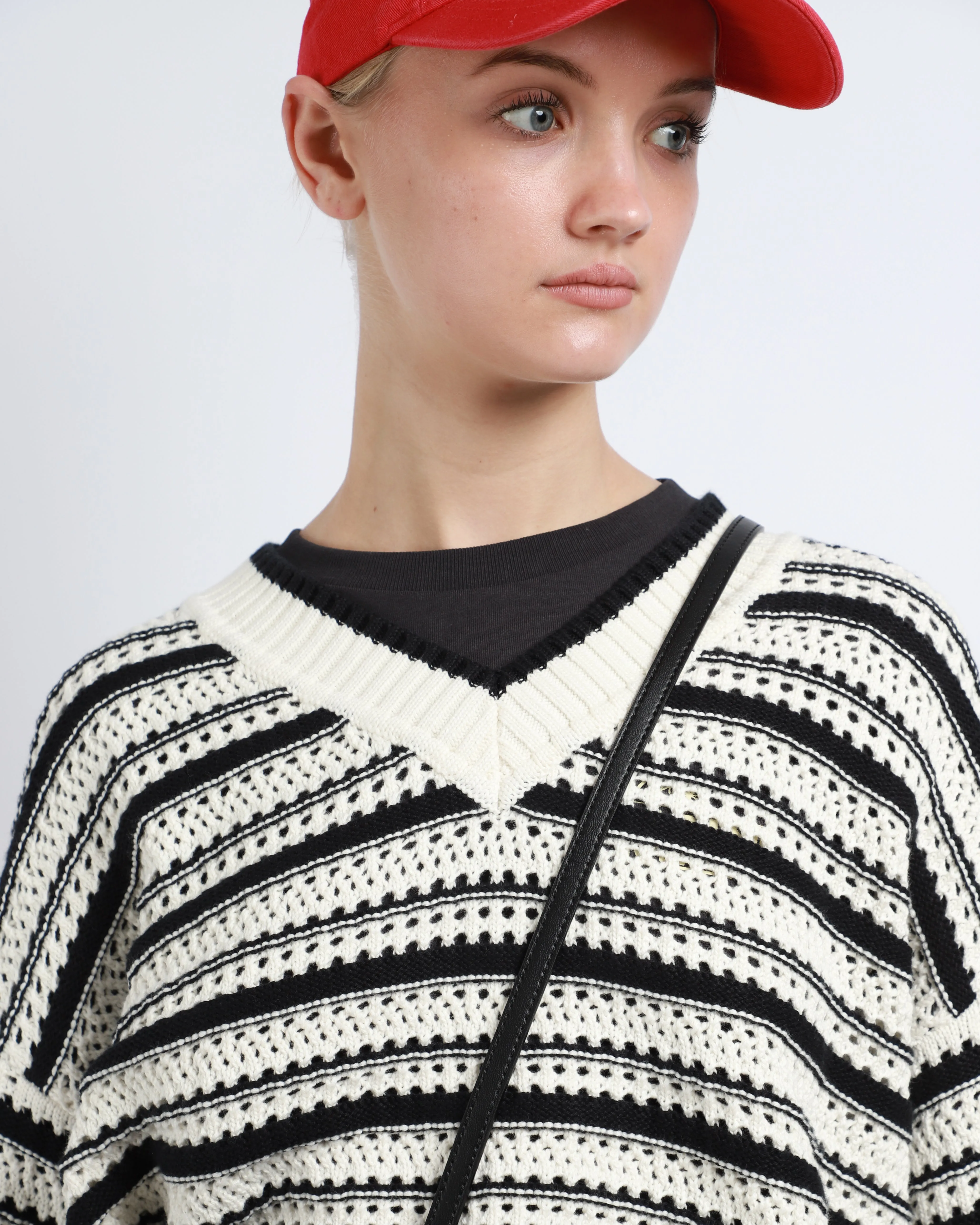 Striped Pointelle V-Neck