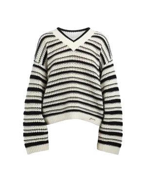 Striped Pointelle V-Neck