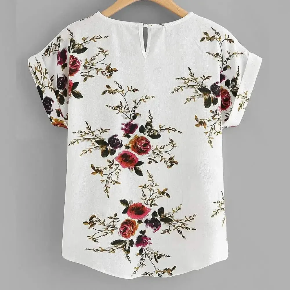 Summer Fashion Floral Print Blouse Pullover