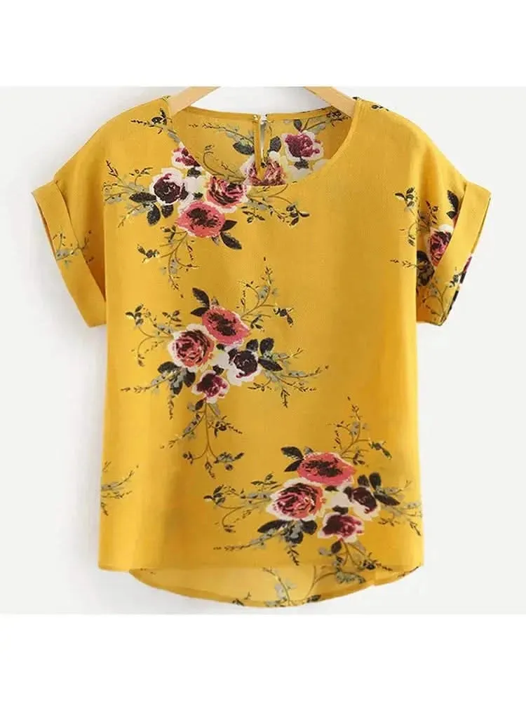 Summer Fashion Floral Print Blouse Pullover