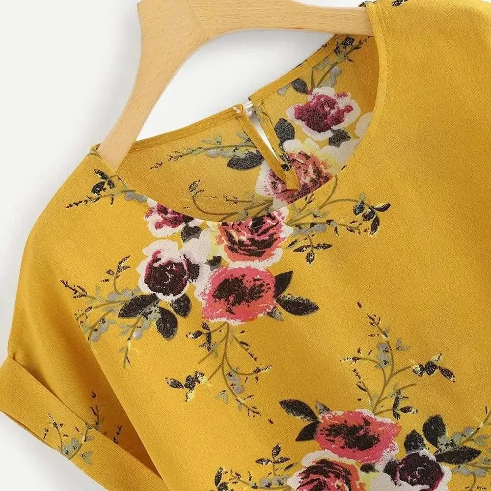 Summer Fashion Floral Print Blouse Pullover