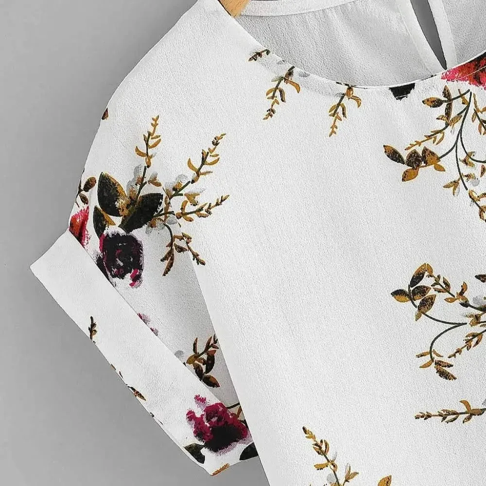 Summer Fashion Floral Print Blouse Pullover